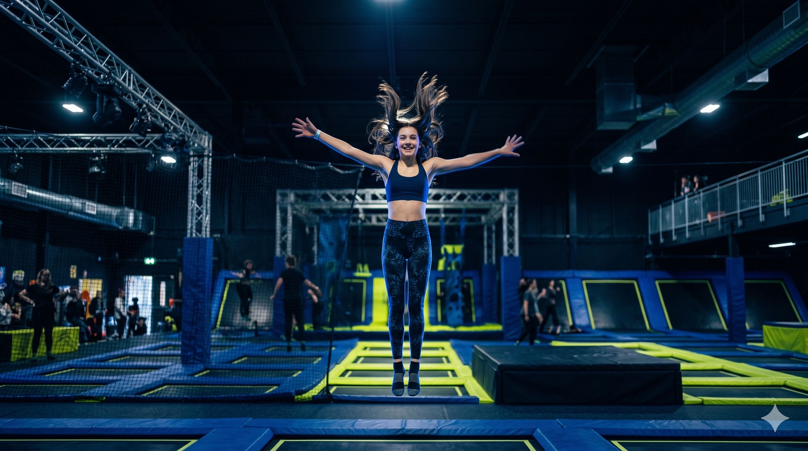Person mid-jump at the Apex trampoline park